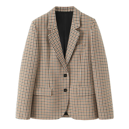 Stylish Plaid Pant Suits for Women New in Commuting Style Two Pieces Straight Plaid Blazer Matching Tonal Pleated Wide Leg Pants
