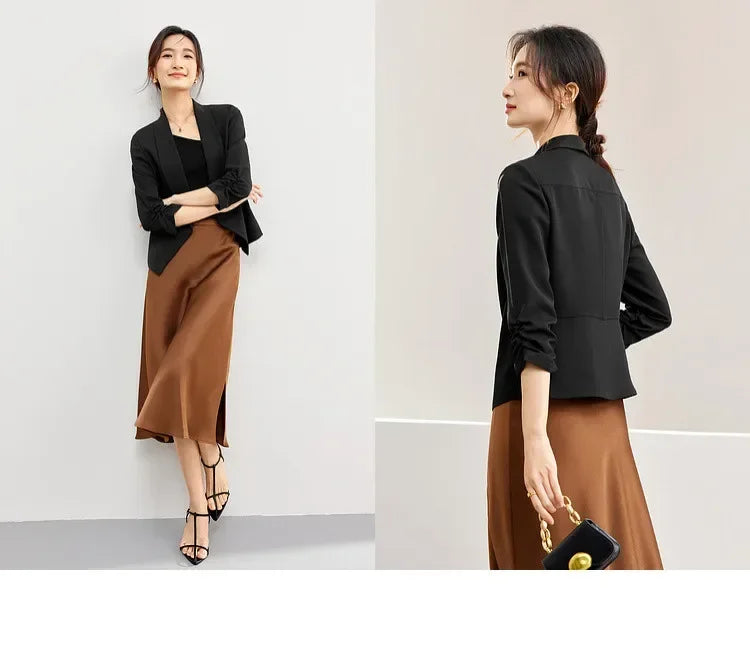 Office Ladies Cropped Blazer Jackets 2026 Autumn Night Quarter Sleeve Elegant Outerwear Female Casual Jacket 141X53313