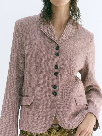 New Autumn 2026 Women's Long Sleeve Turn-down Collar Linen Suit Jacket Classic Style Straight-cut Daily Wear Moisture-wicking