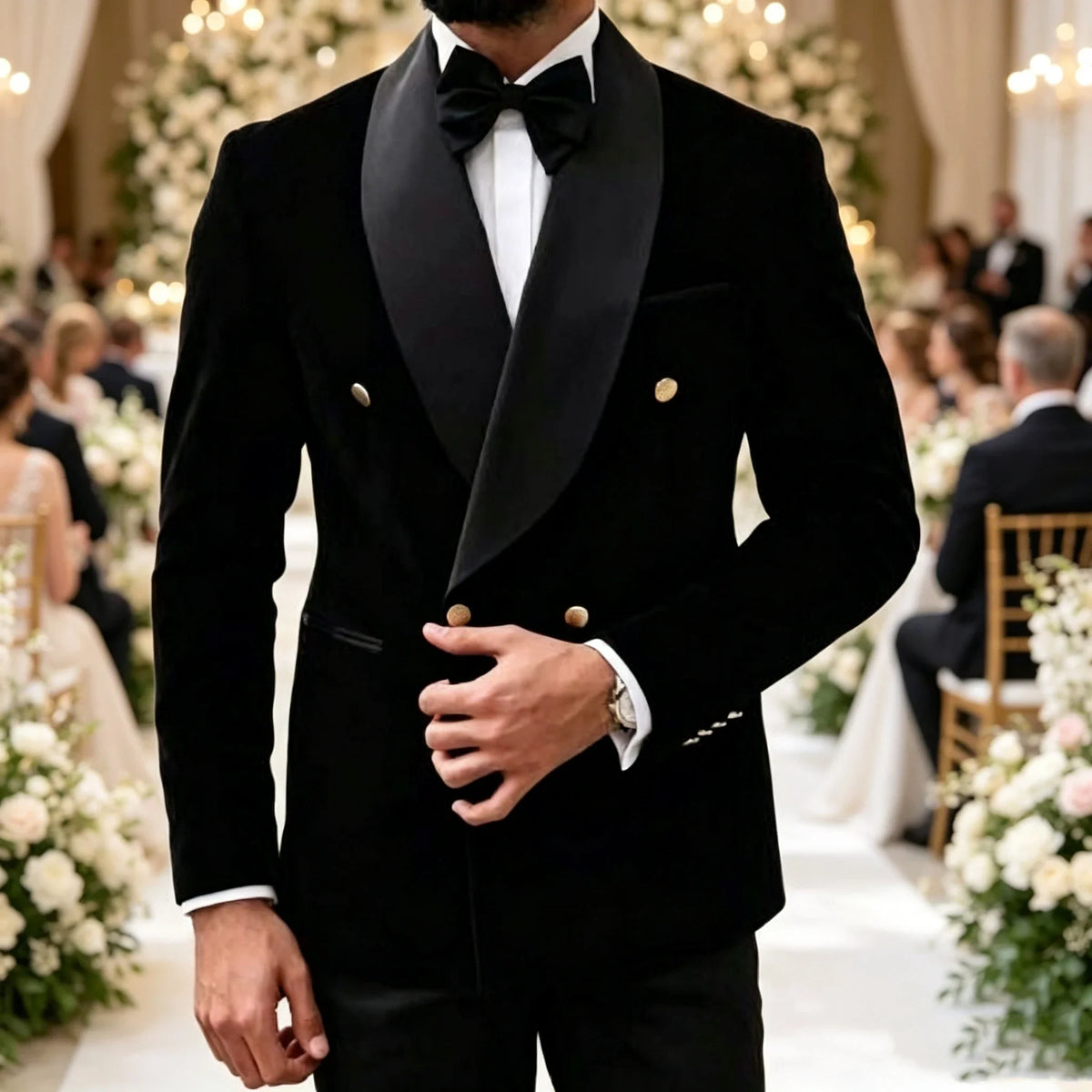2 Pieces Black Velvet Suits for Men Shawl Lapel Double Breasted Blazer Pants Wedding Groom Tuxedos Men Outfits for Party Prom