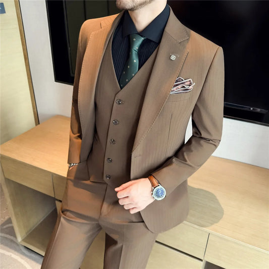 High Quality Wedding Groom Suit Set Men Business Formal Casual Suits 3 Piece Set (jacket+vest+pant) Office Work Party Prom Suit