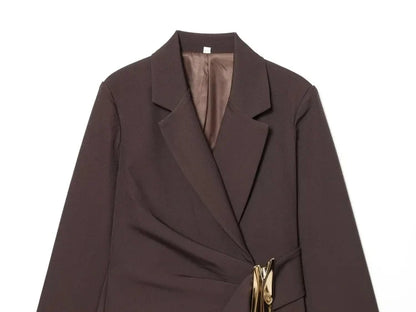 Women Asymmetric Buckle Blazer Elegant Wrap Suit Jacket Slim Waist Tailored Office Lady Workwear Fashion Blazer Coat