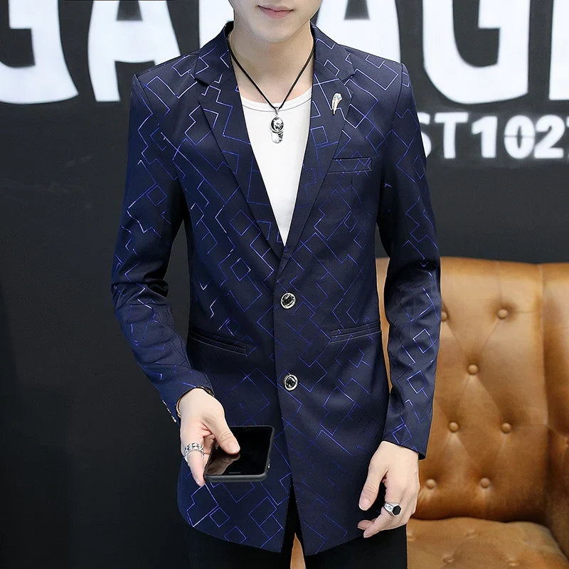 Blazer Fashionable Outdoor Travel Youthful Wedding Versatile Host Gentleman Slim-fit Casual Mid-length Stripes Men's Blazer