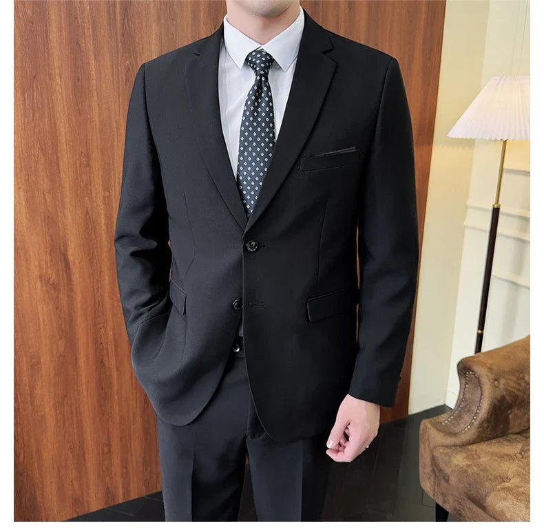 Men's 2-Piece Suit Blazer and Pants Solid Color Smart Casual Business Wedding