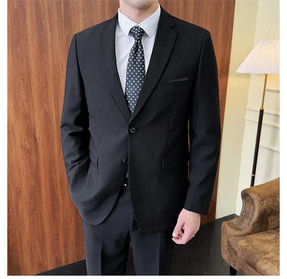Men's 2-Piece Suit Blazer and Pants Solid Color Smart Casual Business Wedding