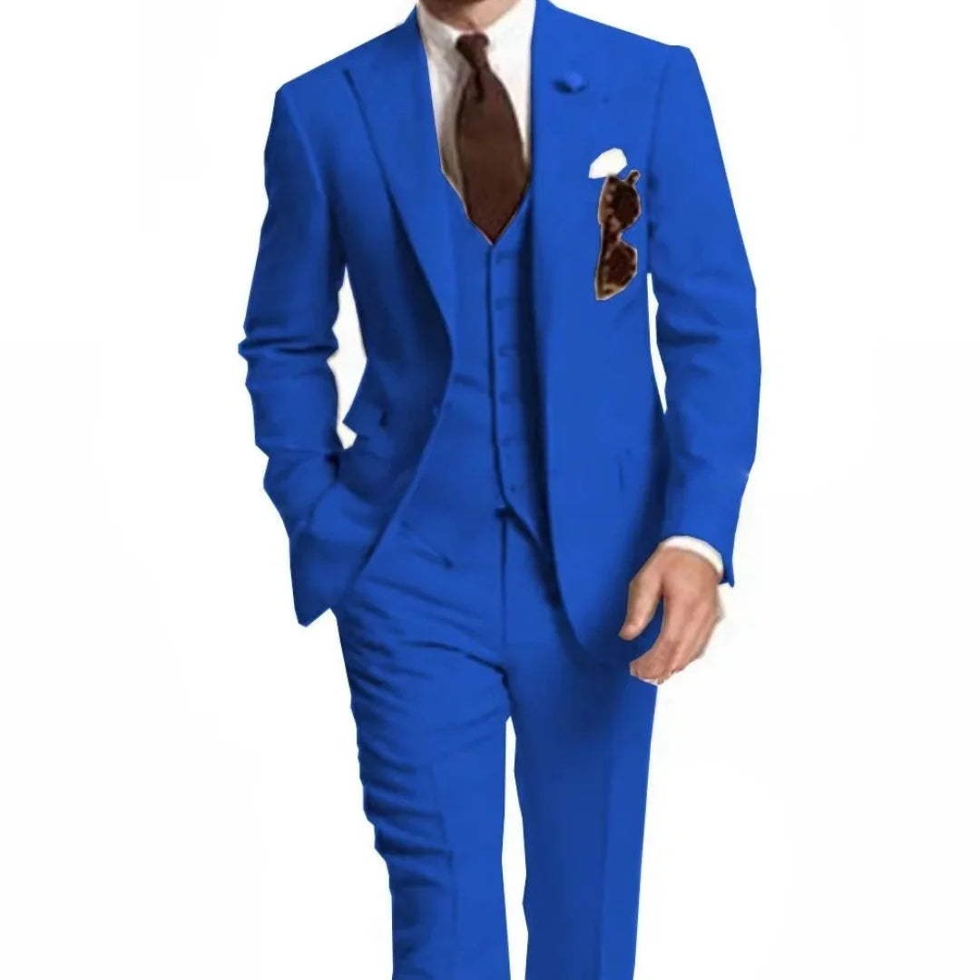 Men's Slim Fit Peak Lapel Wedding Suits 3-Piece Fashion Solid Formal Business Wear Blazer Vest Pants Groom Tuxedo Costume Homme