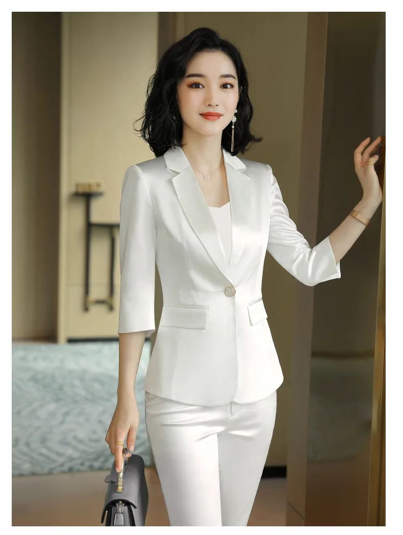 High-end Premium Women's Blazer Pant Two Piece Office Suit 2022 Spring New Elegant Temperament Female Jacket Casual Ninth Pants