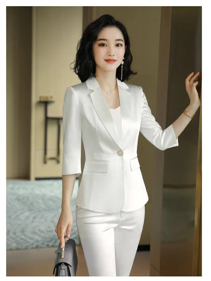 High-end Premium Women's Blazer Pant Two Piece Office Suit 2022 Spring New Elegant Temperament Female Jacket Casual Ninth Pants