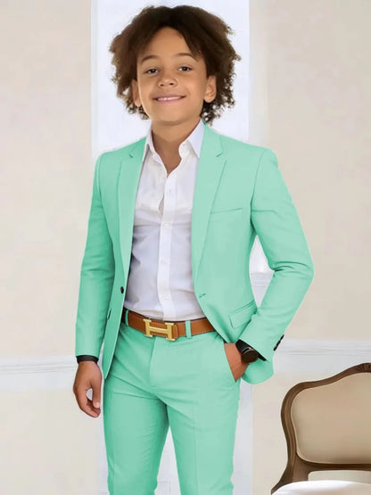 Boys Stylish Suit Set 2 Pieces Piano Performance Wear Ome Button Classy Kids Slim Fit Suits For Wedding Notched lapel Tuxedo