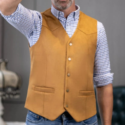 Men's Vest Single Button V-Neck Waistcoat in Gold Suede Velvet for Weddings & Formal Events