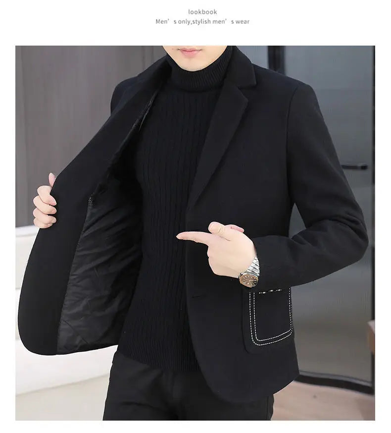 Blazer Men Fashion, Business Gentleman, Groom, Professional Gentleman, Fitted, Casual, Woolen and Cotton Dress, High-end Blazer