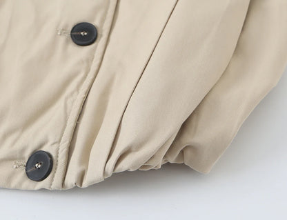 2026 Autumn Women Stand Collar Double Breasted Vest Epaulet Decor Ruched Hem Sleeveless Cropped Waistcoat Casual Outer Top