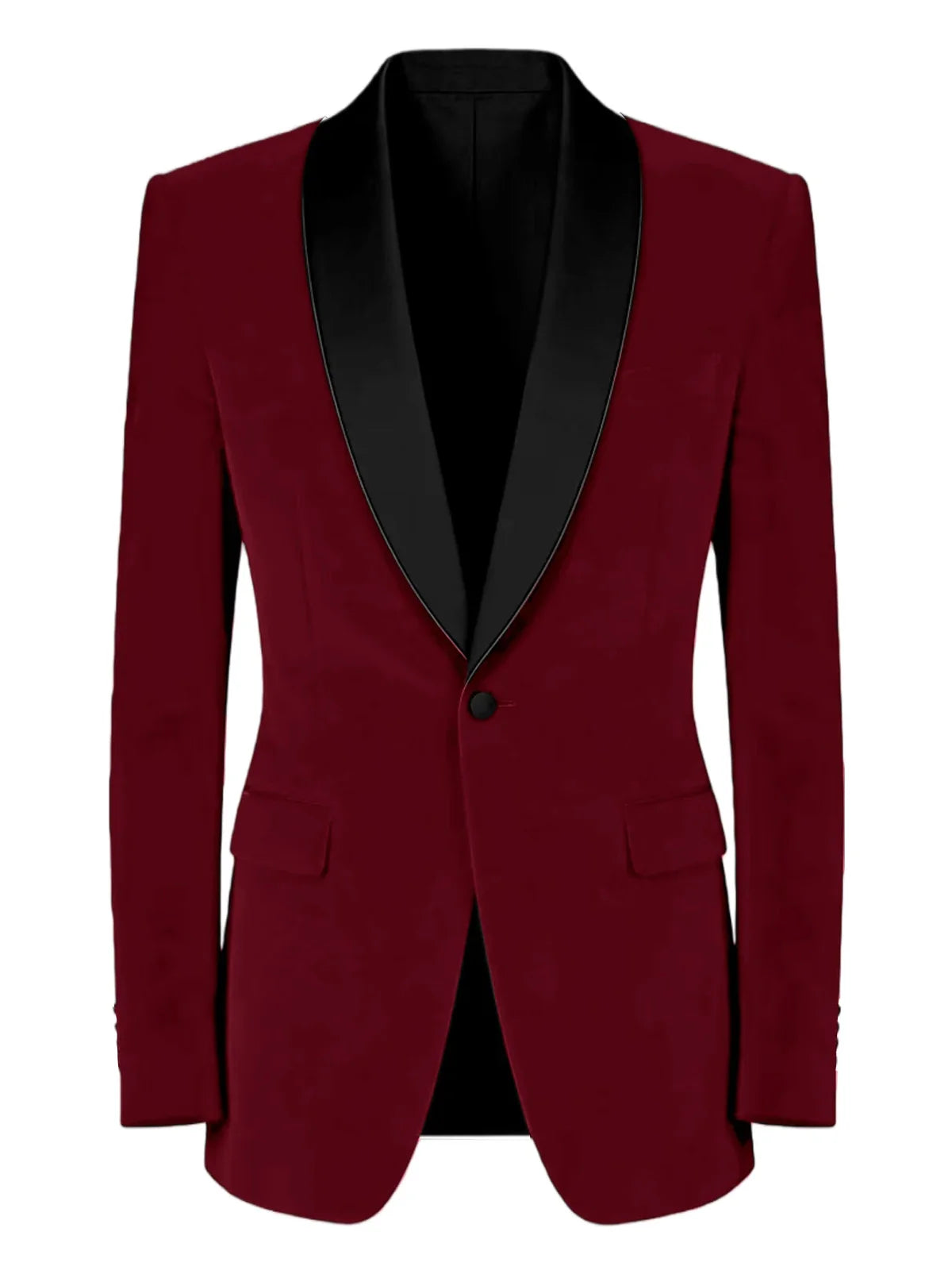 Men's Velvet Tuxedo Blazer Black Trim Shawl Lapel Slim Fit 1-Button Flap Pockets Suit Jacket Formal Wedding Party Sport Coats