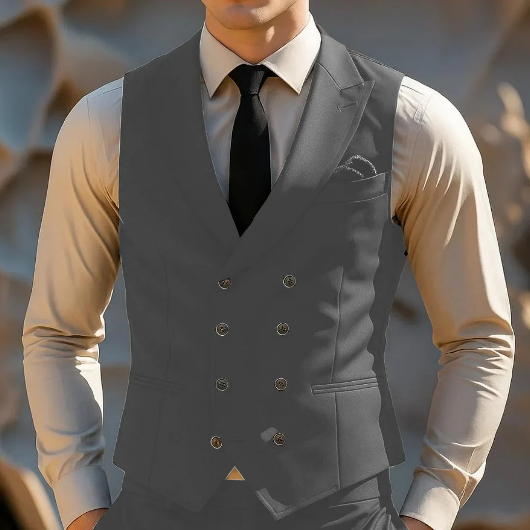 Men Vest Double Breasted with Lapel Formal Waistcoat for Wedding & Business
