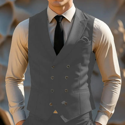Men Vest Double Breasted with Lapel Formal Waistcoat for Wedding & Business