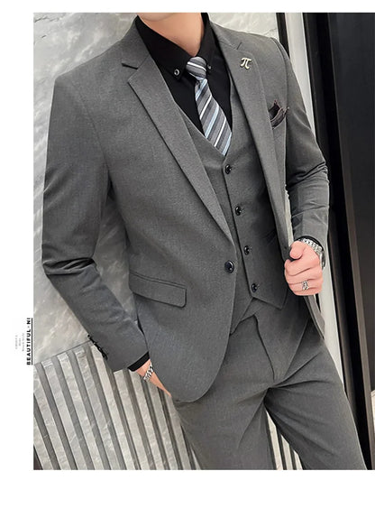 Men's 3-Piece Slim Fit Suit – Smart Casual Blazer, Vest & Pants for Business, Wedding & Formal Occasions