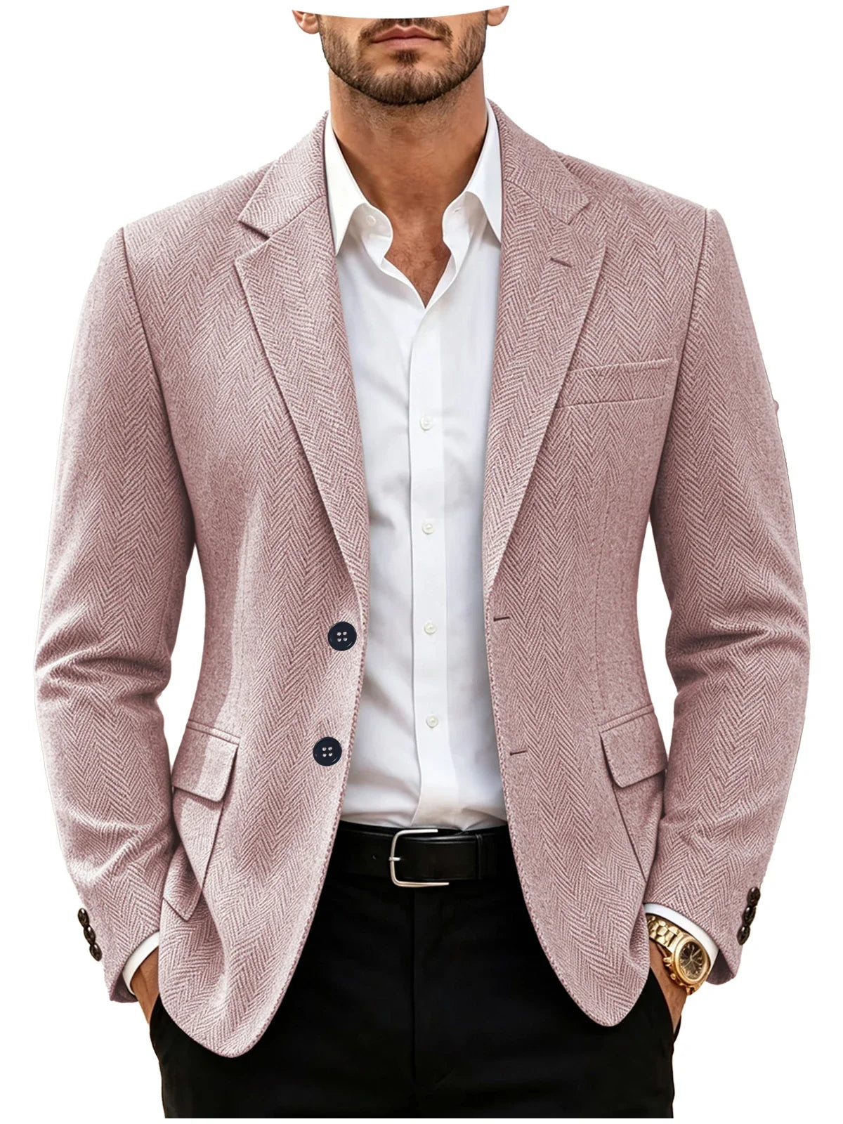 British Men's Blazer Vintage Herringbone Tweed Slim Fit Suit Jacket Wool Blend Formal Business Casual Sport Coat Wedding Office