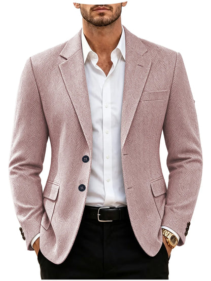 British Men's Blazer Vintage Herringbone Tweed Slim Fit Suit Jacket Wool Blend Formal Business Casual Sport Coat Wedding Office
