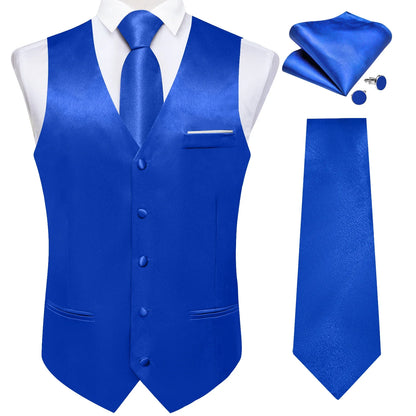 Men's Satin Suit Vest Set with Tie Handkerchief and Cufflinks for Wedding and Prom