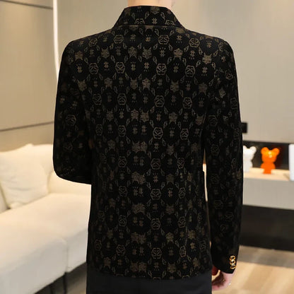 Blazer New Men's Fashion Corduroy Business Gentleman Slim Letter English Style Outdoor Performance Wedding Banquet Casual Blazer