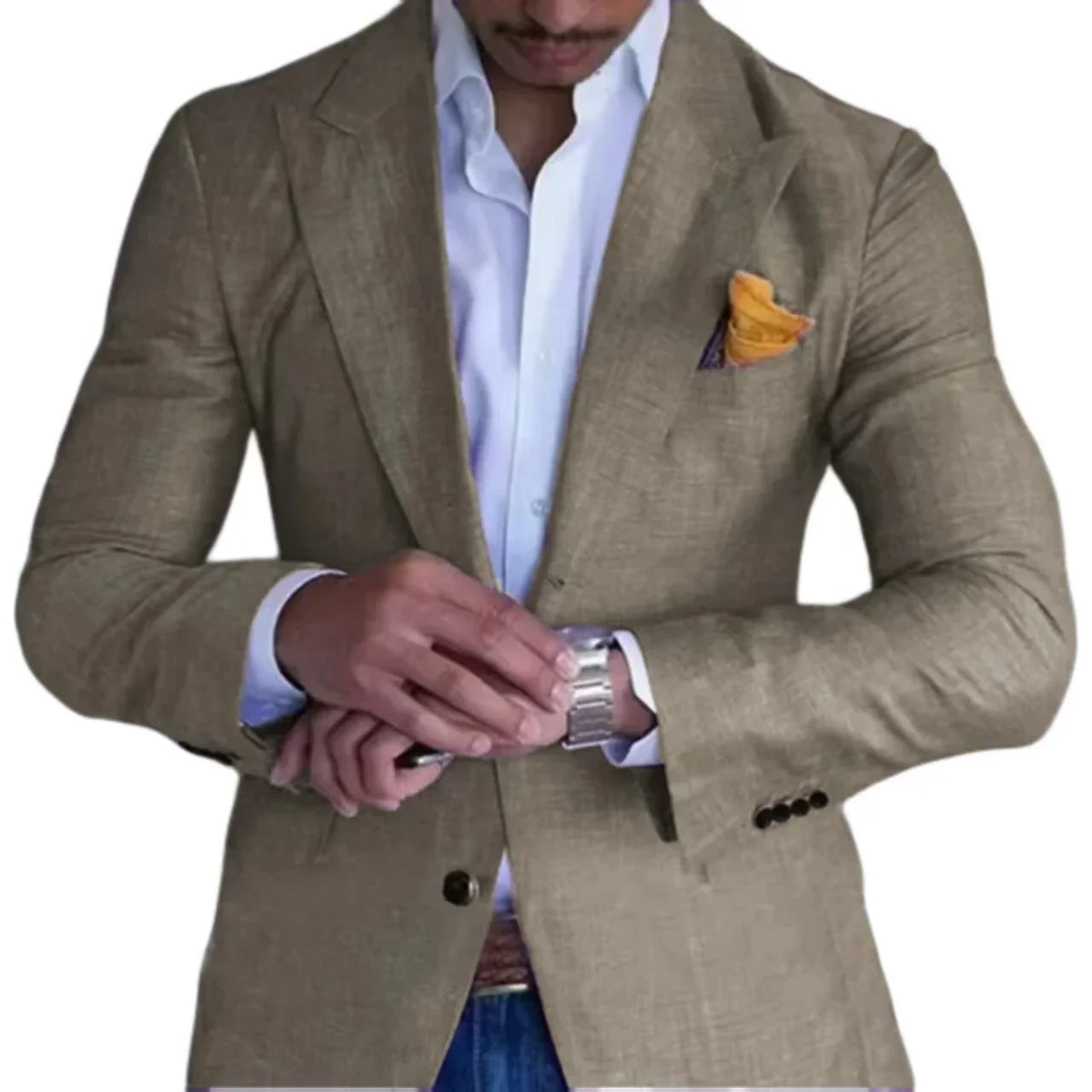 Men's Slim Fit Linen Suit Jacket – Single Button Peak Lapel for Wedding & Beach Events