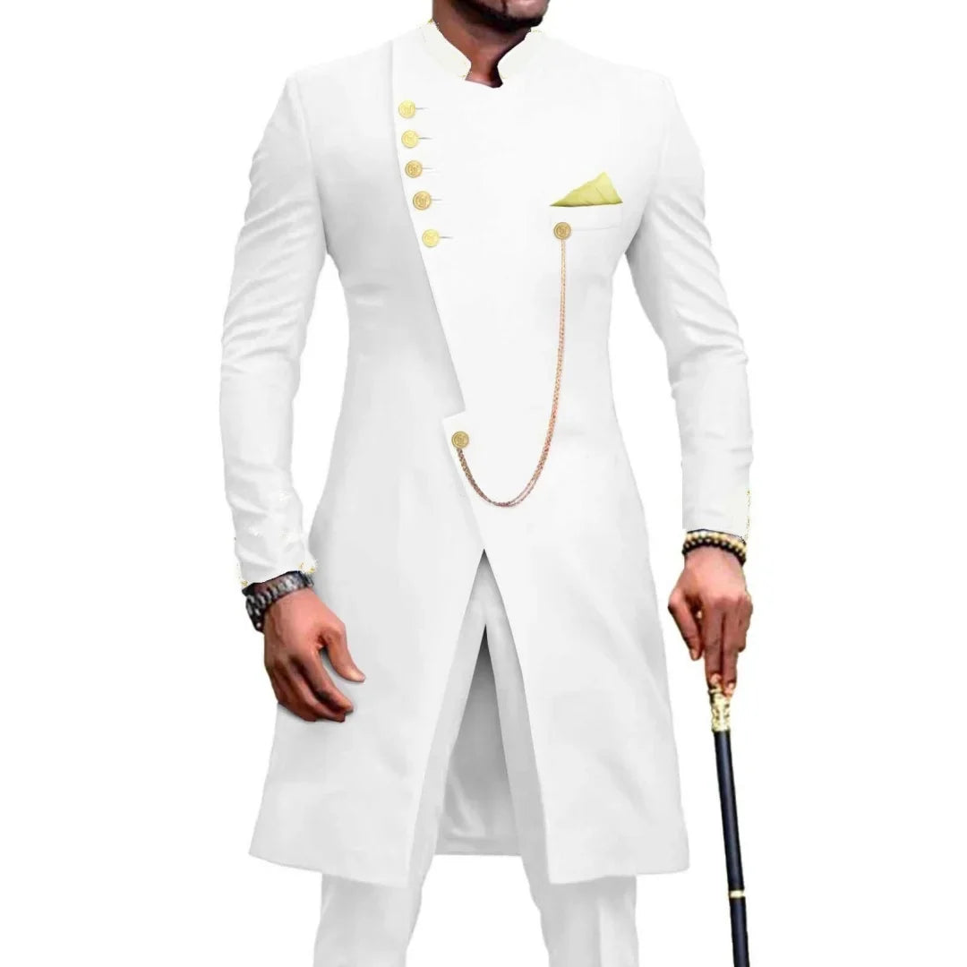 Blazers for Men 2023 2 Piece(Coat+Pants) White Stand Lapel Wedding Suit Groomsmen Slim Fit Spring Formal Business Costume Homme