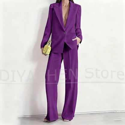 Women's Suit Set Peak Lapel One Button Blazer and Wide-Leg Pants Fashion Formal Casual Party Office Stylish Pants Sets Two Piece