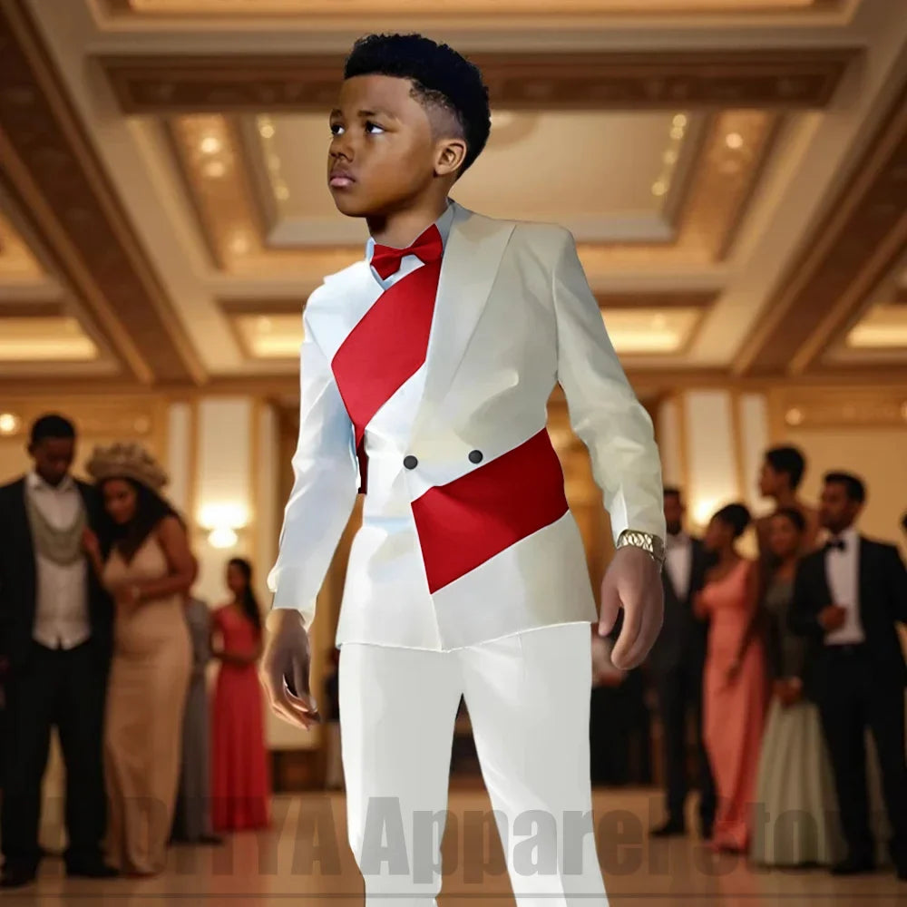 Boys Color Block 2 Piece Suit Set Double Breasted Blazer with Pants Formal Wedding Party Prom Attire Stylish Children's Suit