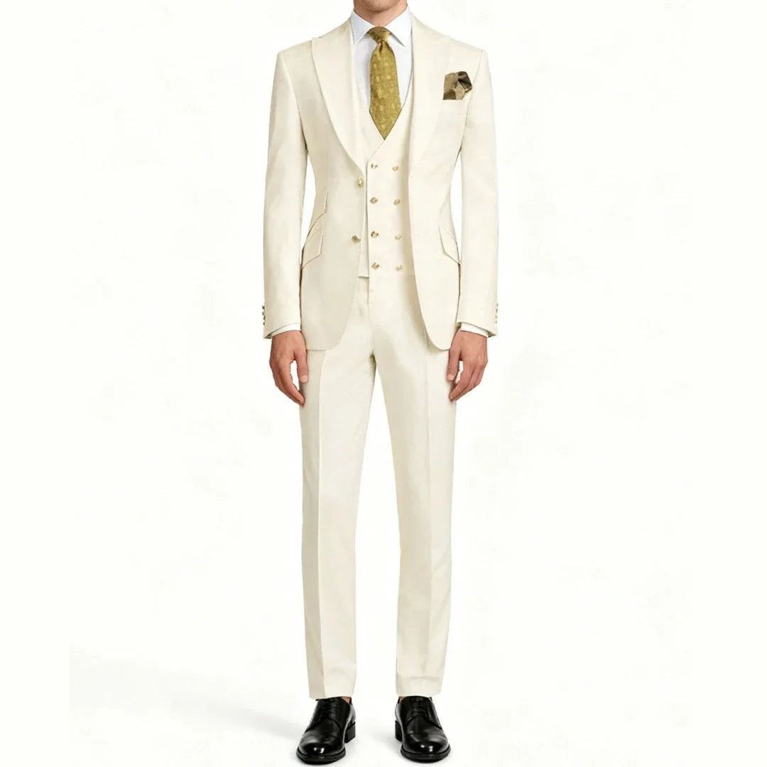  Men Suit 3 Pieces Beige With Lapel Solid For Business Banquet Wedding Groom Daily Tuxedo Office Suit Jacket Vest With Pants
