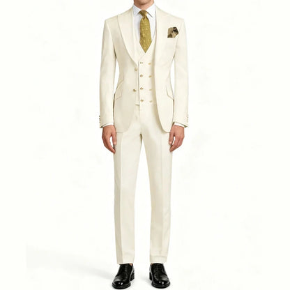  Men Suit 3 Pieces Beige With Lapel Solid For Business Banquet Wedding Groom Daily Tuxedo Office Suit Jacket Vest With Pants