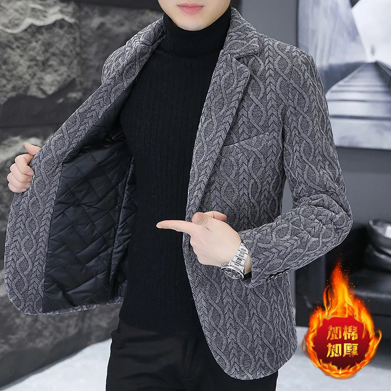 Blazer Autumn/Winter Golden Sable Velvet and Cotton Thickened Thermal Small Suit Fashion Business Men's Slim Blazer