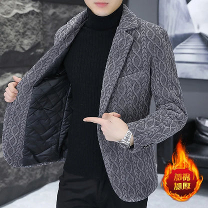 Blazer Autumn/Winter Golden Sable Velvet and Cotton Thickened Thermal Small Suit Fashion Business Men's Slim Blazer