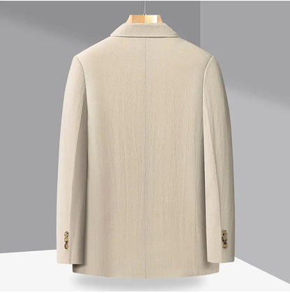 Spring and Autumn Slim-Fit Men's Stylish and Handsome Business Suits with Mid-Calf Length Jackets and Young Men's Linen Shirts