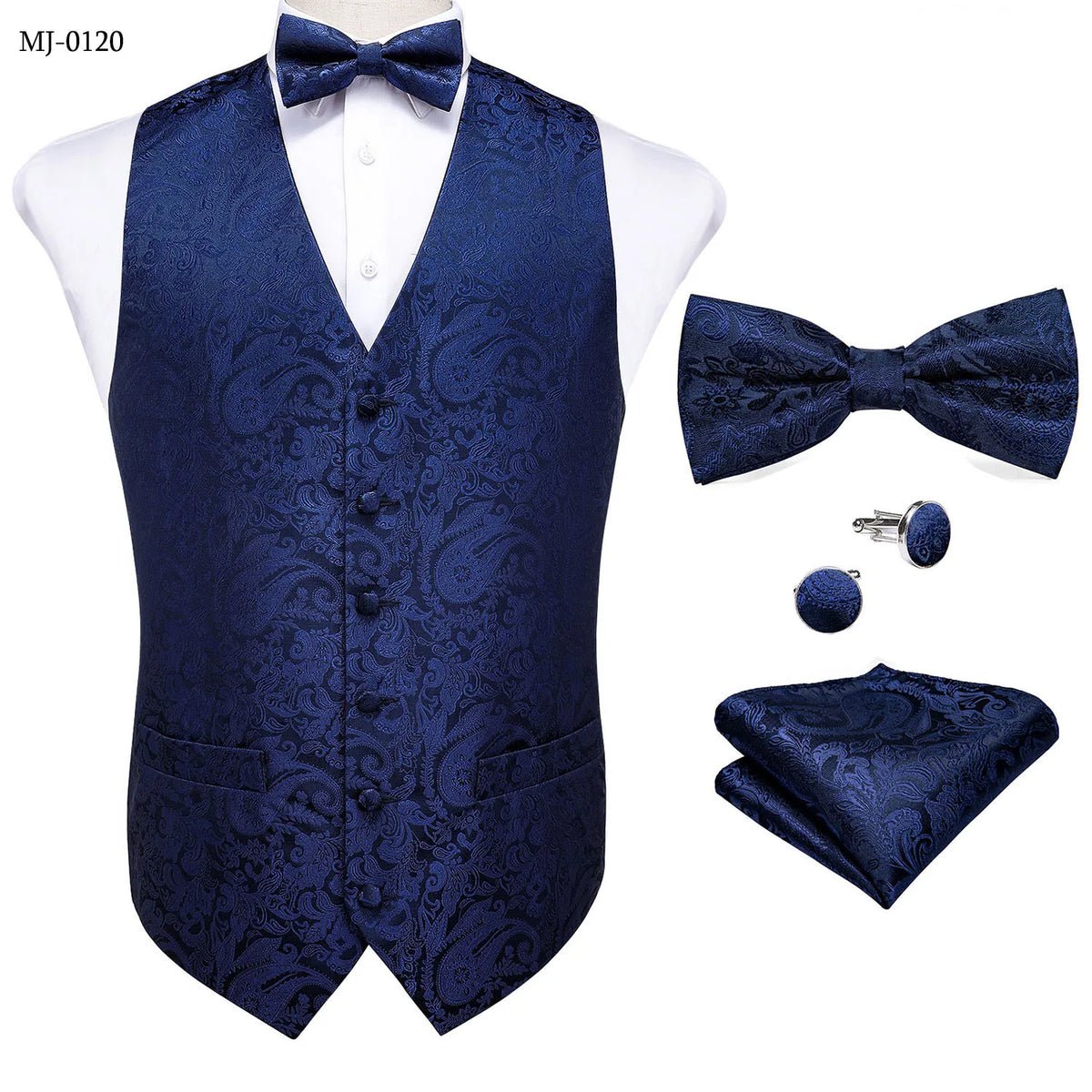 Men's Paisley Suit Vest with Bow Tie Set for Weddings and Formal Events