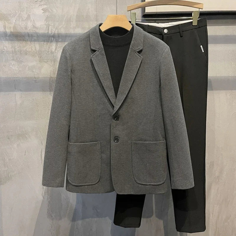 Elegant Single Breasted Coats Tweed Man Suits and Blazers Original Jacket for Men Spring Clothes Korean Style Casual Menswear