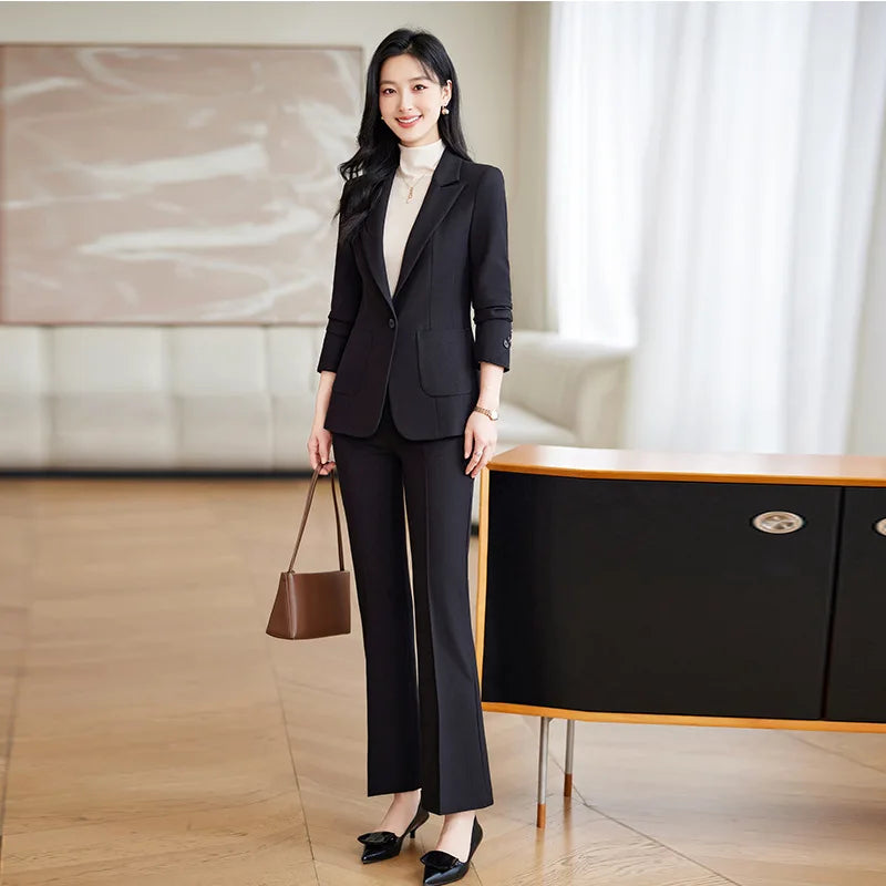 Brown Suits Women 2024 New Autumn High End Fashion Temperament Business Slim Blazer And Pants Sets Office Lady Work Wear