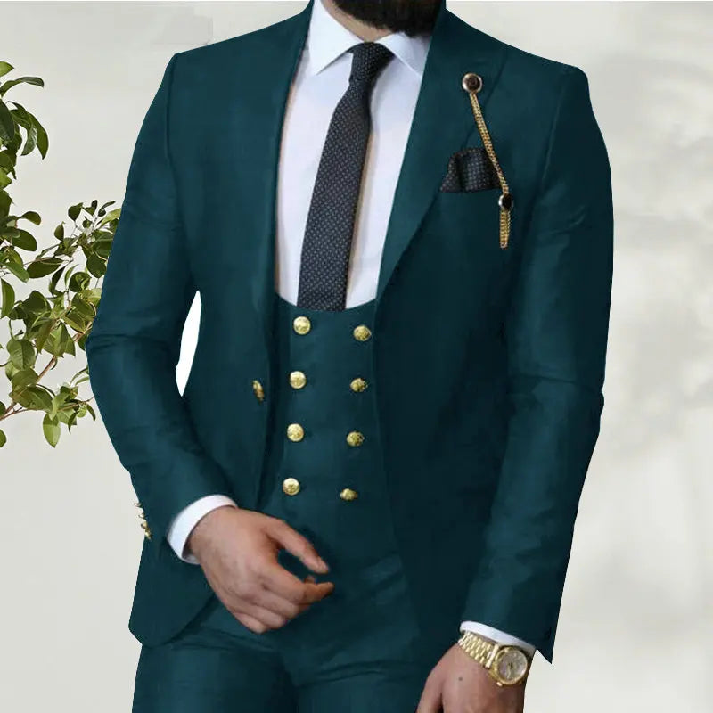 Men's Suit Fashion Formal Business Slim Fit 3 Pieces Dark Green Men's Tuxedo Men Wedding Suits Groom Male Suit Blazers