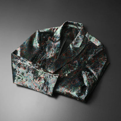 Korean Velvet Printed Suit Jacket for Men Double-breasted Social Business Jacket High Quality Casual Banquet Party Jacket 2025
