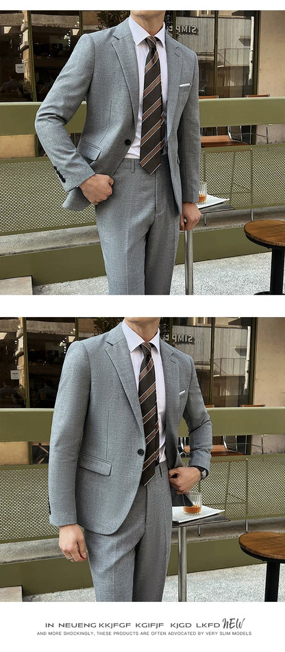 (Jacket +Pants) 2025 New Luxury Elegant Men's Suits 2 Piece Set Fashion Korean Casual Slim Fit Social Groom Wedding Tuxedo