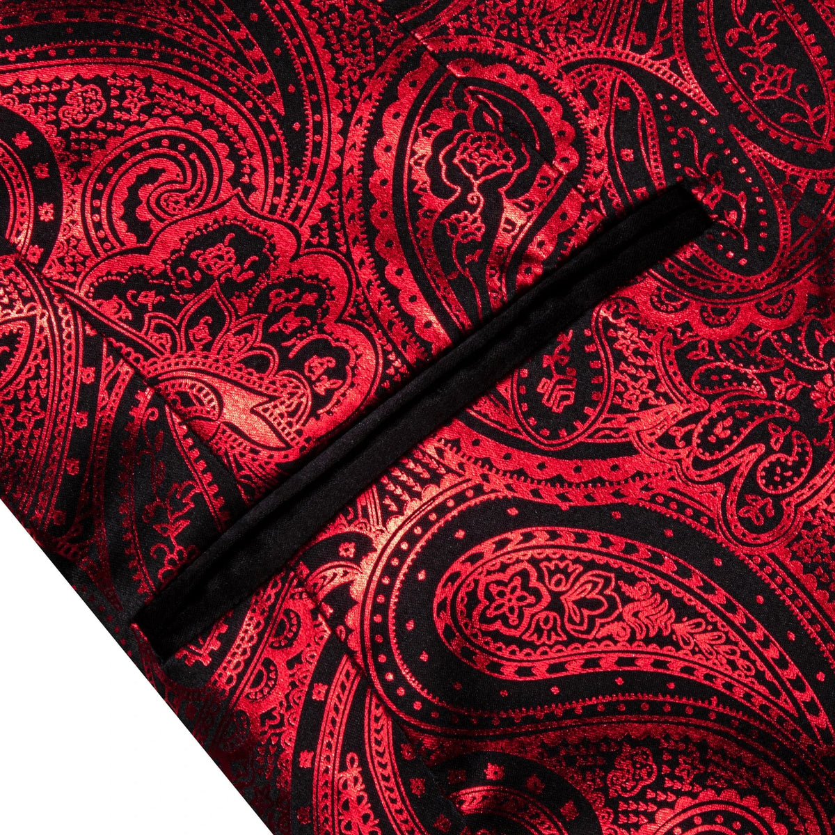 Red Paisley Jacquard Mens Tuxedo Blazer, Black Satin Shawl Lapel Single Button Slim Suit Jacket for Wedding Stage Banquet Party