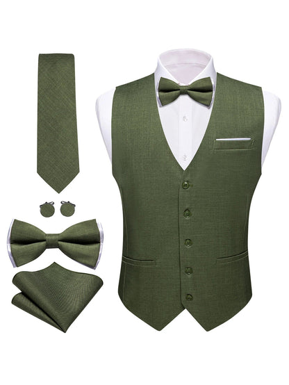 Men's Formal Vest Set 5-Piece Satin Waistcoat with Tie for Weddings and Business
