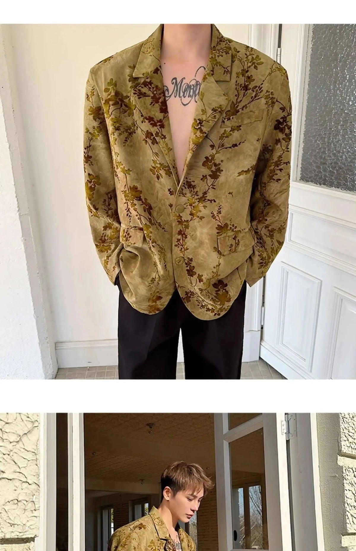 Blazer Casual Elegant Temperament Jacquard 2025 Coat Spring Men's Fashion Floral Printed Loose Male Jacket Clothes JY5533