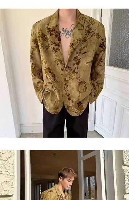 Blazer Casual Elegant Temperament Jacquard 2025 Coat Spring Men's Fashion Floral Printed Loose Male Jacket Clothes JY5533