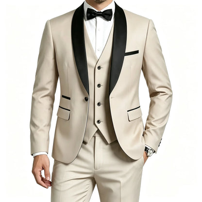 Men 3 Piece Tuxedo Suit Shawl Lapel Formal Wedding Groom Blazer Jacket Vest Pants Business Party Suit
