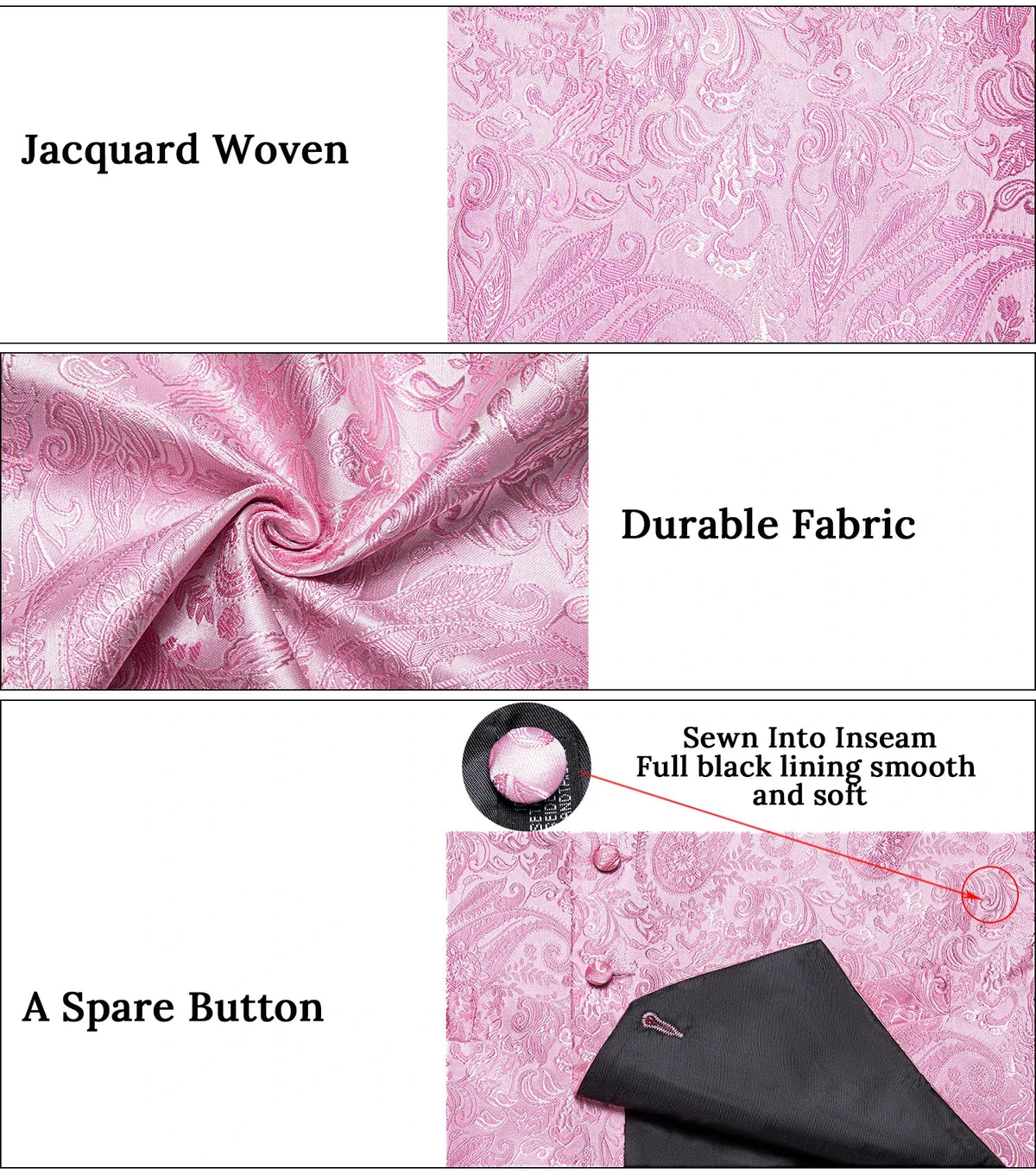 Men's Vest and Bow Tie Set – Pink Paisley Jacquard Waistcoat for Weddings and Formal Events