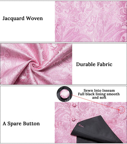 Men's Vest and Bow Tie Set – Pink Paisley Jacquard Waistcoat for Weddings and Formal Events