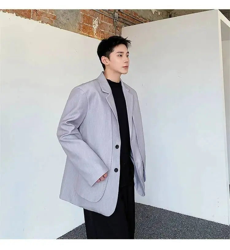 Men's British Dandy Style Blazer, Premium Textured Casual Suit Jacket, Structured Shoulders Light Mature Fashion Coat for Autumn