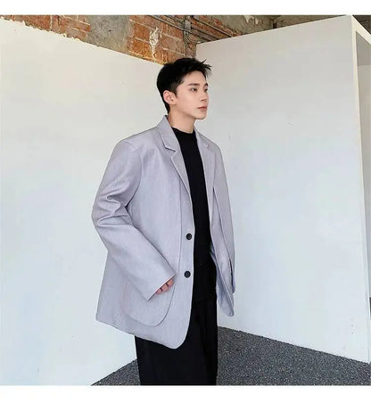 Men's British Dandy Style Blazer, Premium Textured Casual Suit Jacket, Structured Shoulders Light Mature Fashion Coat for Autumn