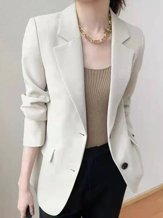 Korean Women's Blazer 2025 Spring Autumn New Loose Slimming Mid Length Solid Basic All Match Work Casual Office Fashion Top