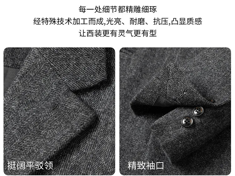Autumn Winter Thicken Warm 50% Woolen Men Suit Jacket Retro Style Fashion Business Slim Fit Casual Wedding Groom Coats Tailcoat
